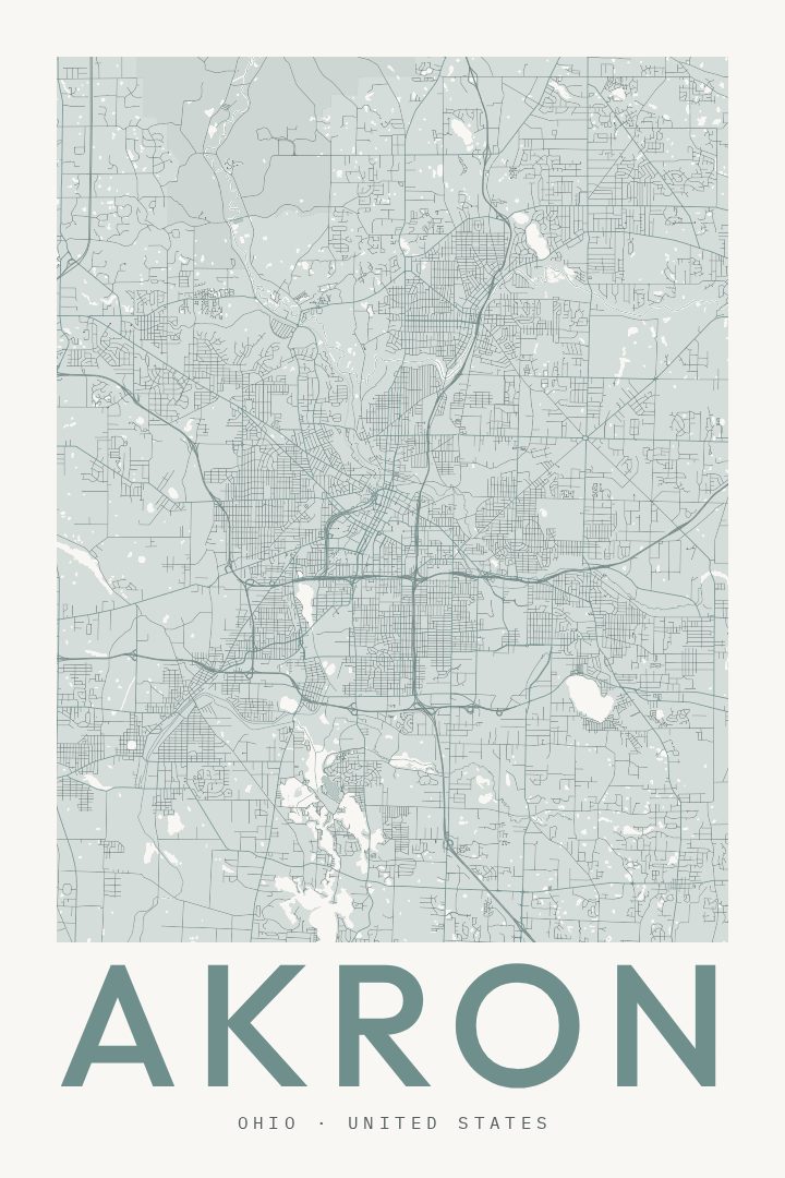 Akron city map poster for Ohio