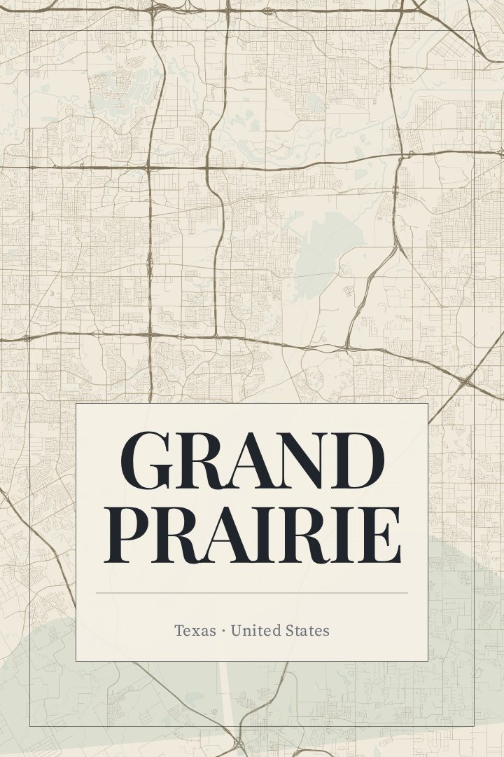 Grand Prairie map poster, Cartouche style