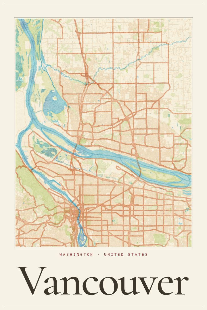 Vancouver map poster, Watercolor style