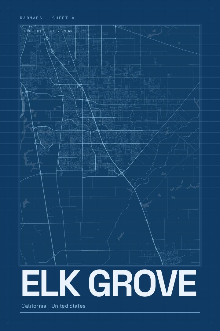 Elk Grove map poster, Blueprint style
