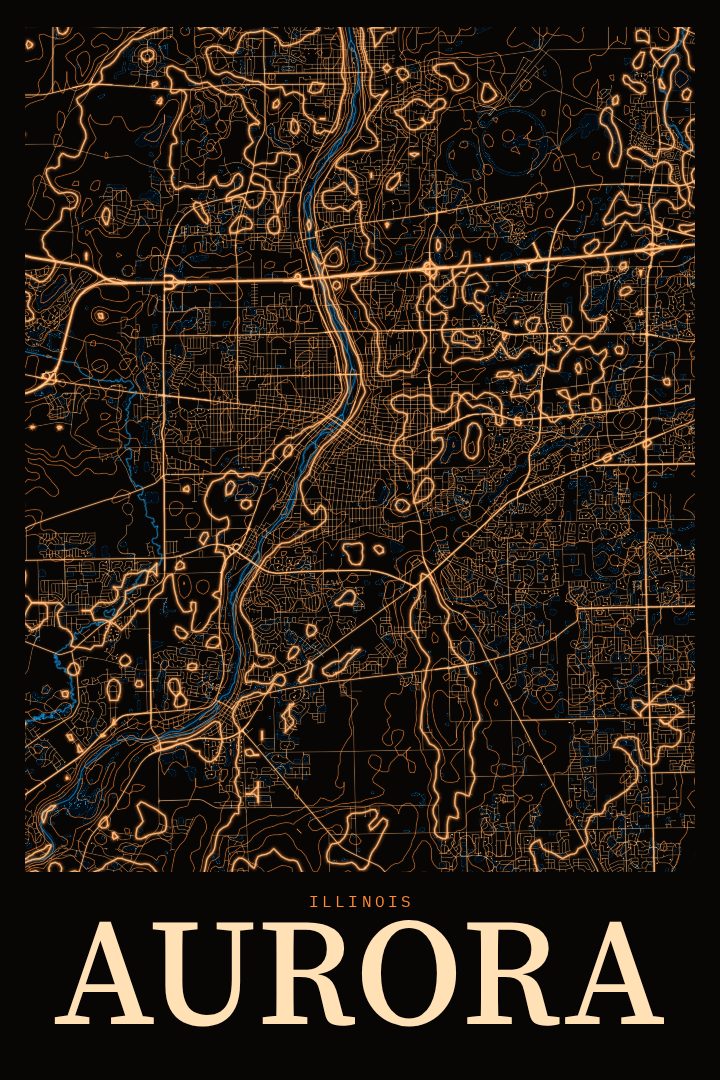 Aurora map poster, Neon Night style