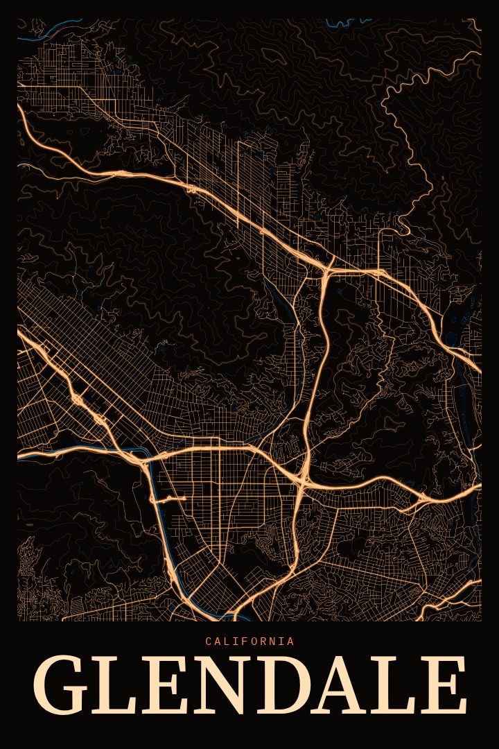 Glendale map poster, Neon Night style