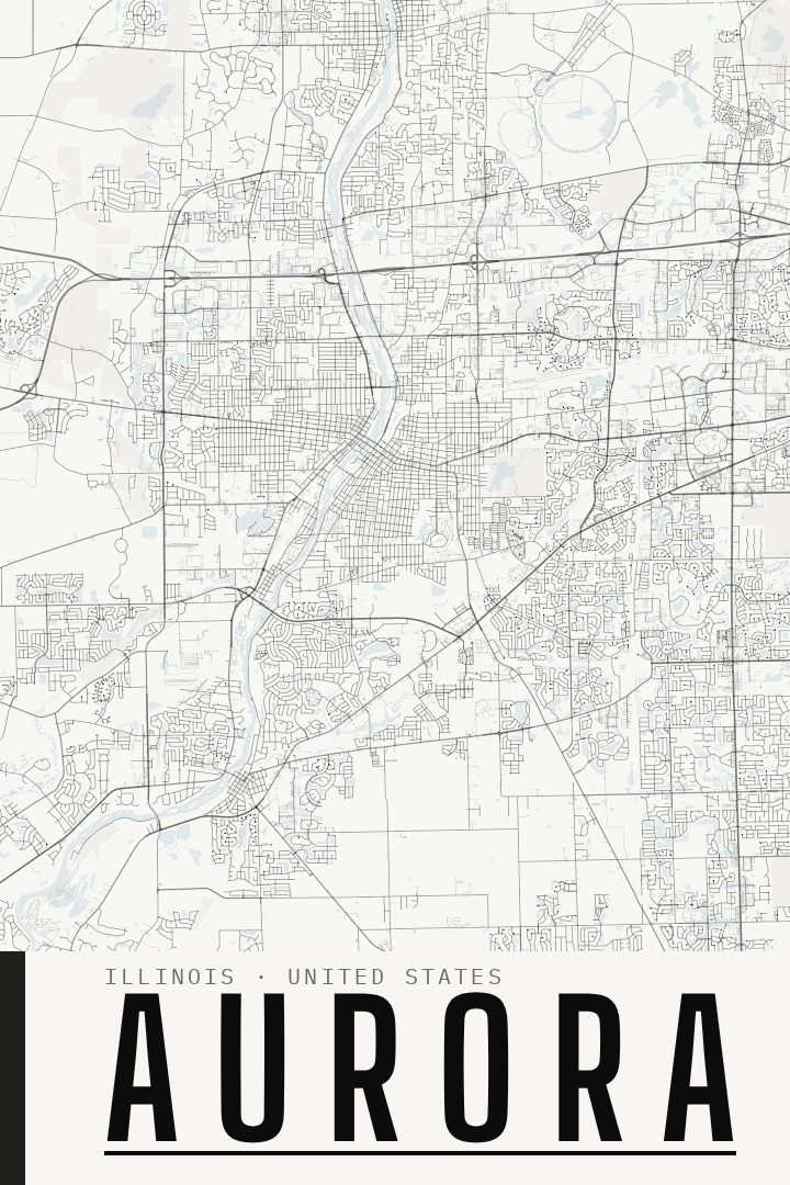 Aurora map poster, Blackline style