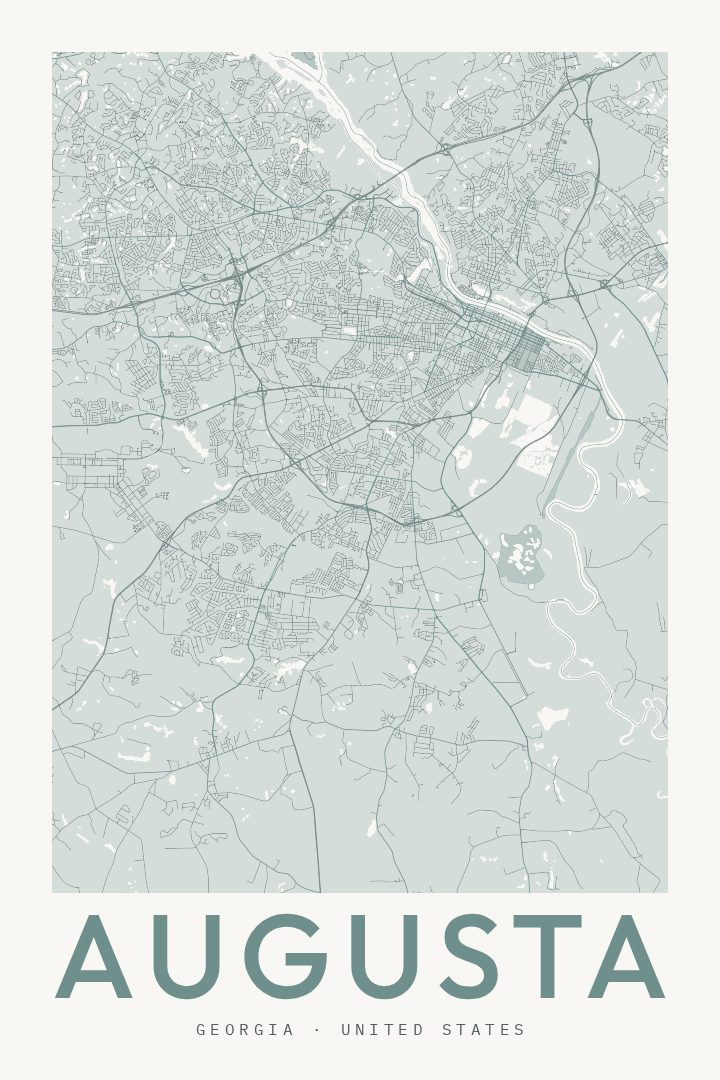 Augusta city map poster for Georgia