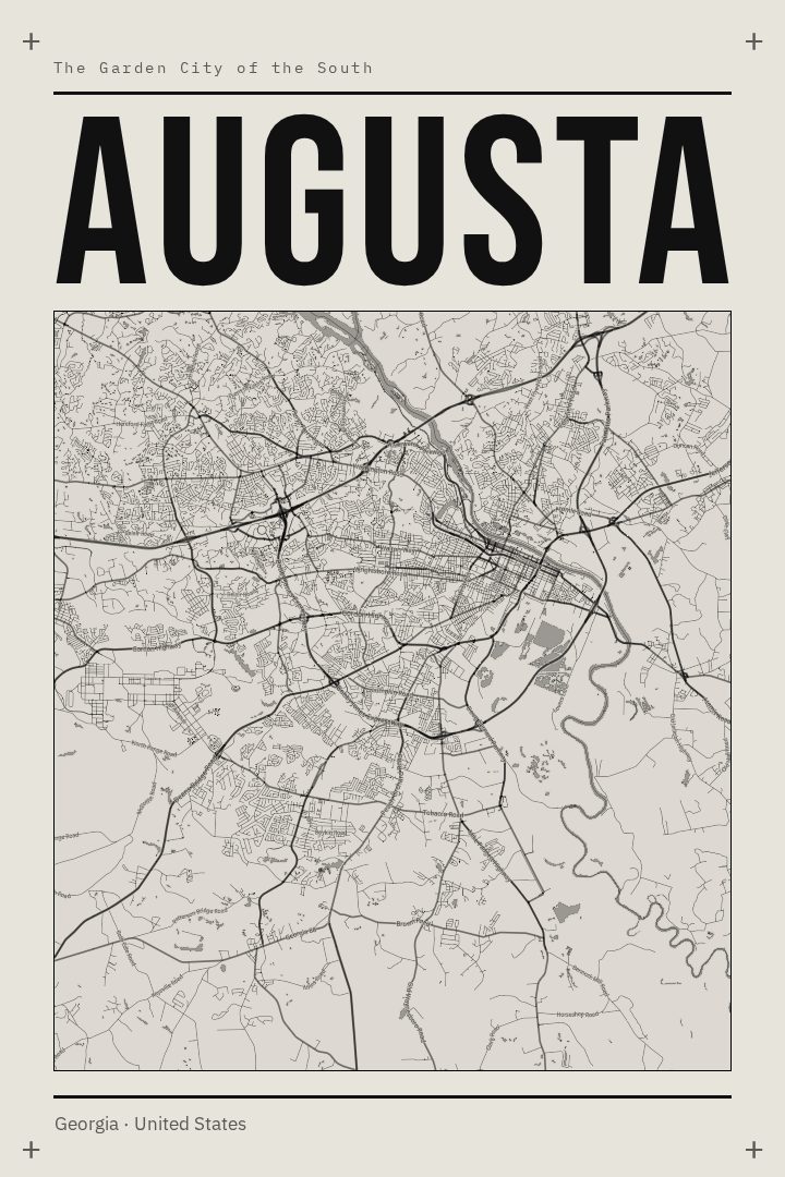 Augusta map poster, Brutalist style