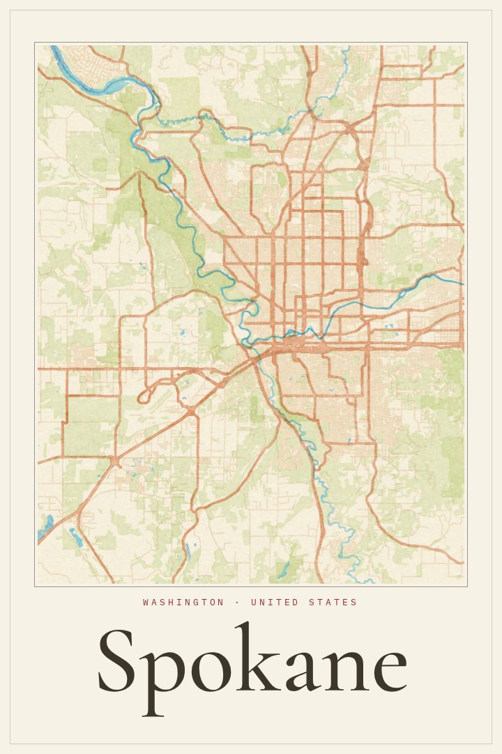 Spokane map poster