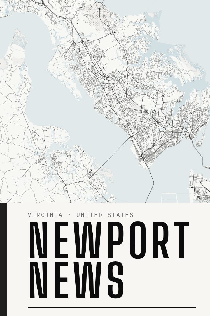 Newport News map poster, Blackline style