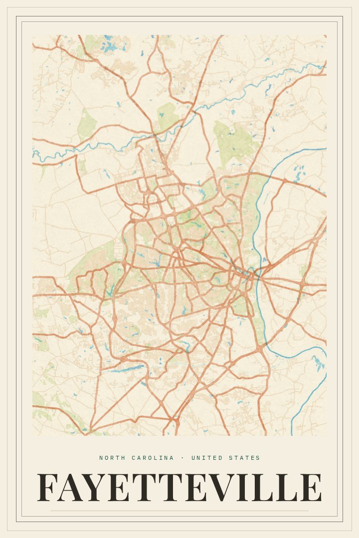 Fayetteville map poster, Painted Survey style