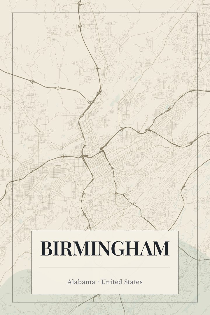 Birmingham map poster, Cartouche style