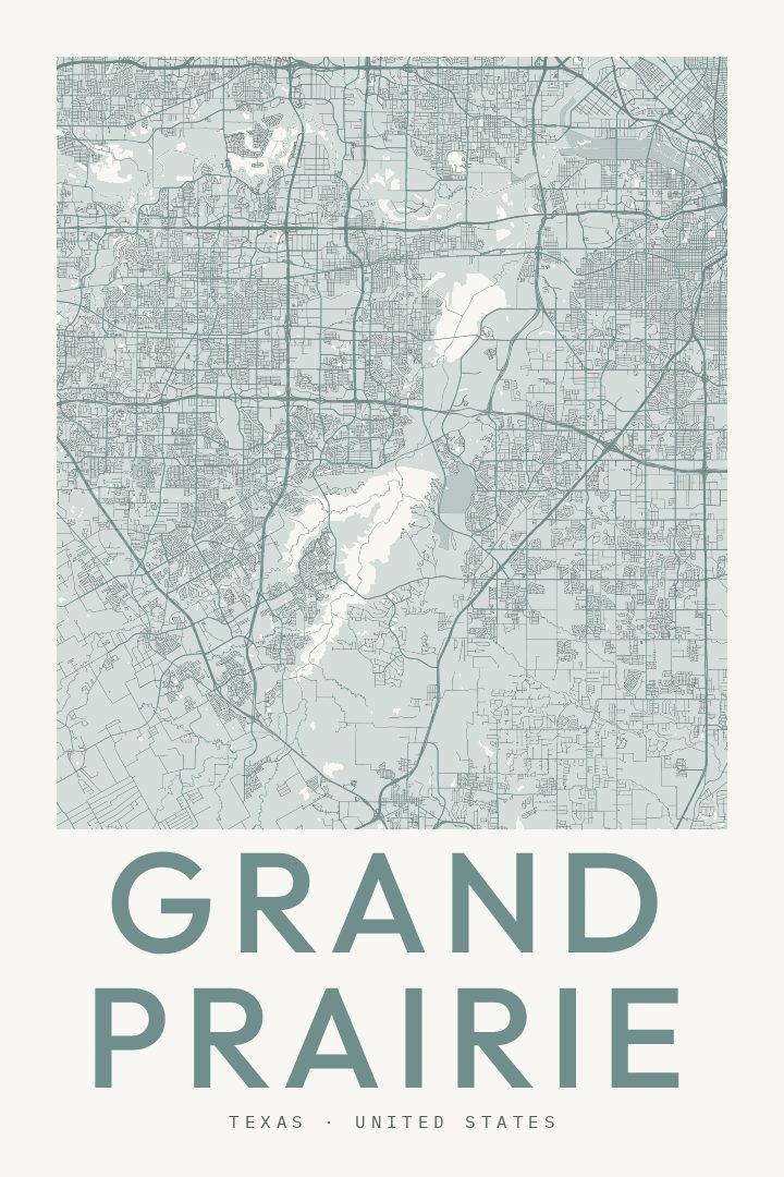 Grand Prairie city map poster for Texas
