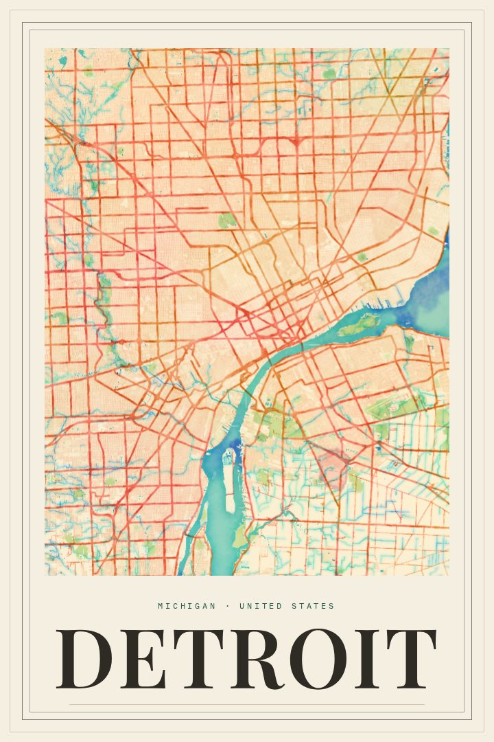 Detroit map poster