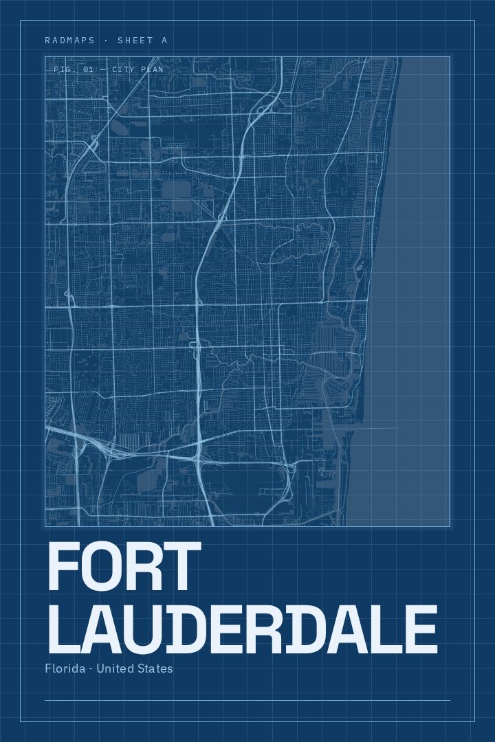 Fort Lauderdale map poster, Blueprint style