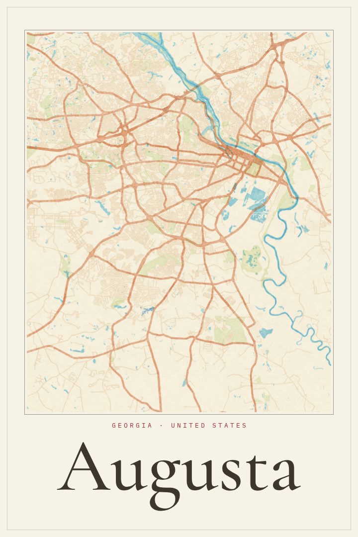 Augusta map poster, Watercolor style