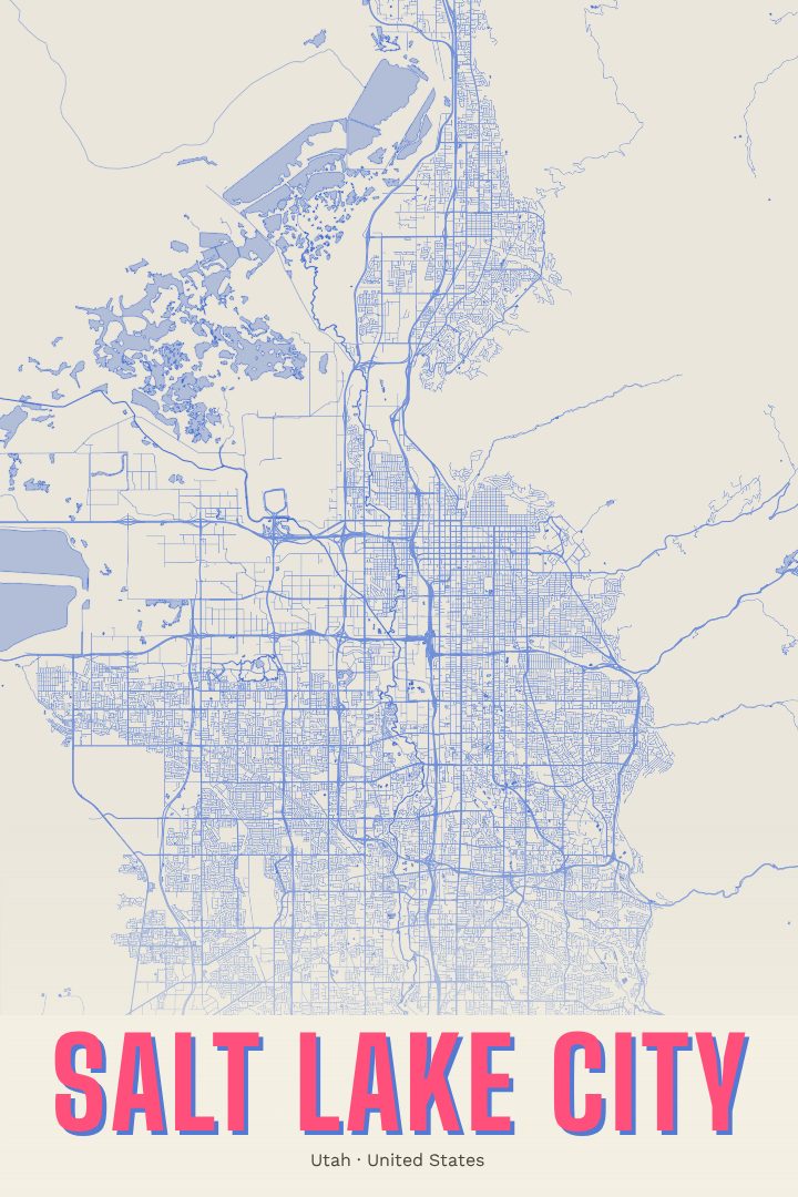 Salt Lake City map poster, Overprint style