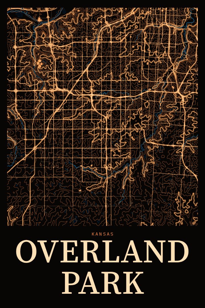 Overland Park map poster, Neon Night style