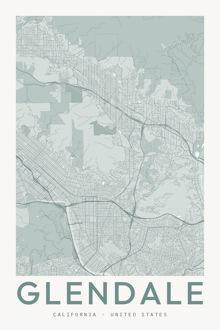 Glendale city map poster for California