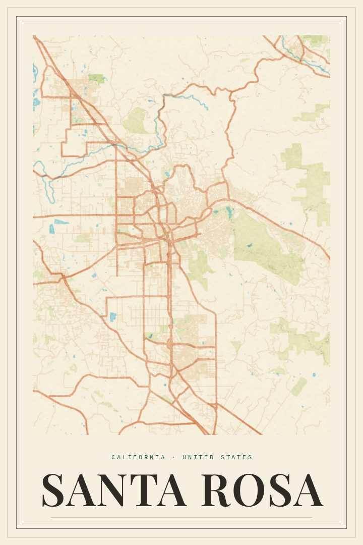 Santa Rosa map poster, Painted Survey style
