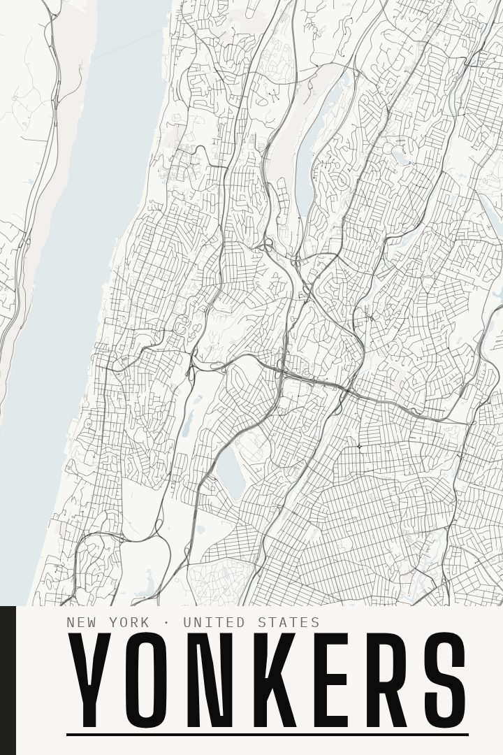 Yonkers map poster, Blackline style