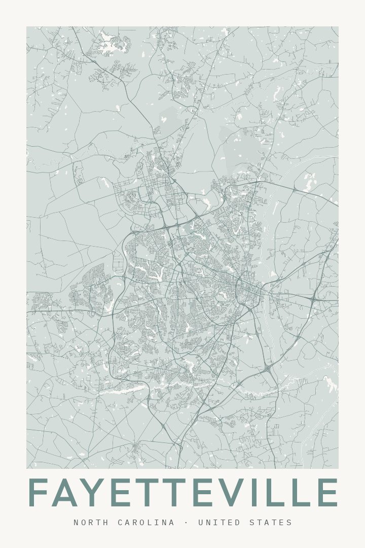 Fayetteville city map poster for North Carolina