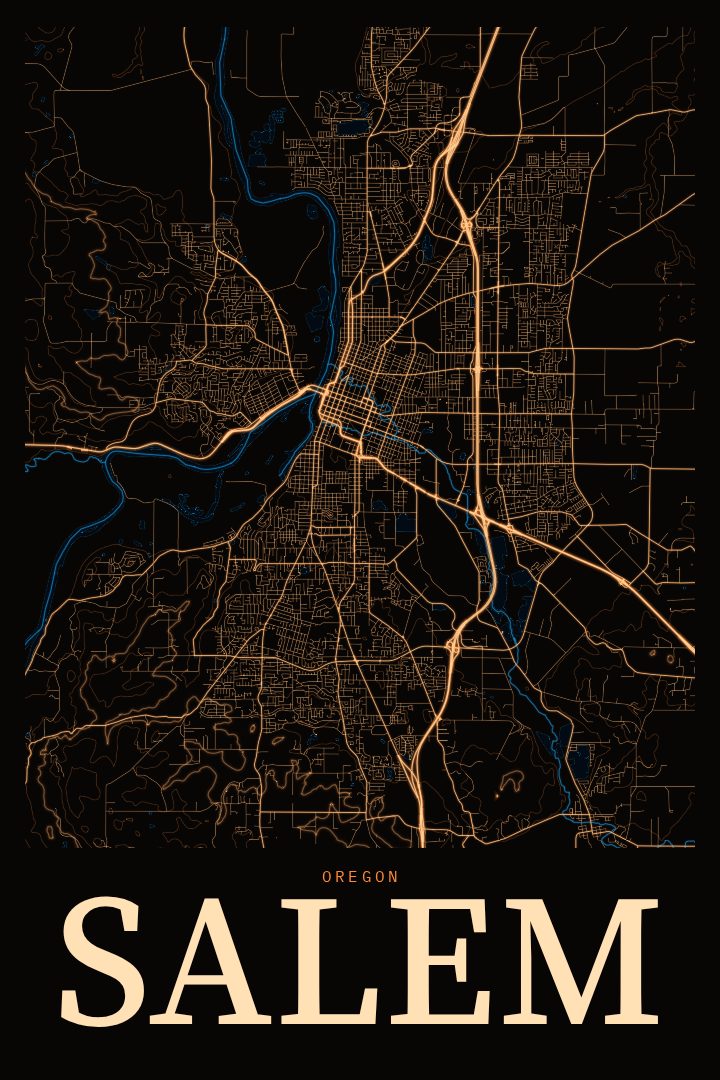 Salem map poster, Neon Night style