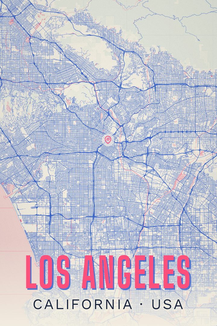Los Angeles route map poster for California