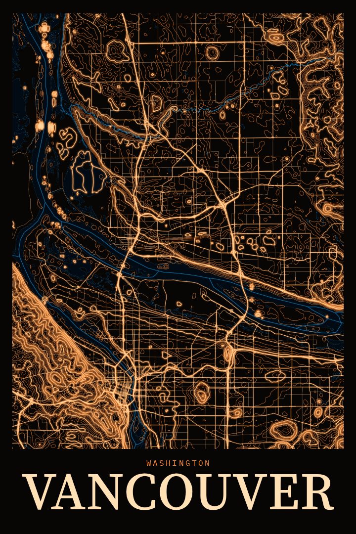 Vancouver map poster, Neon Night style