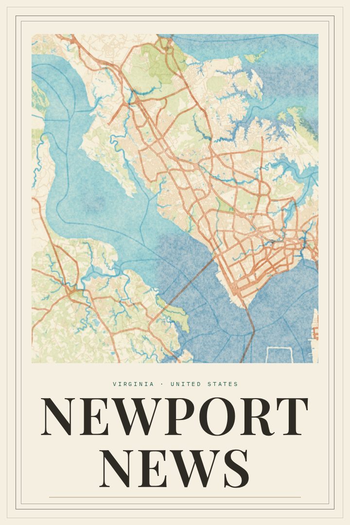 Newport News map poster, Painted Survey style