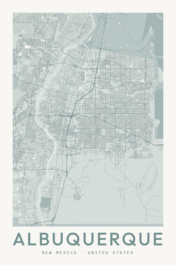 Albuquerque city map poster for New Mexico