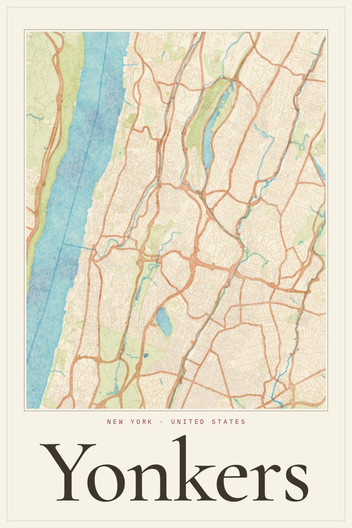 Yonkers map poster, Watercolor style