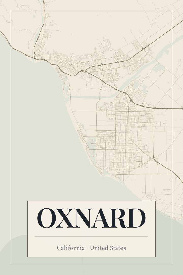 Oxnard map poster, Cartouche style