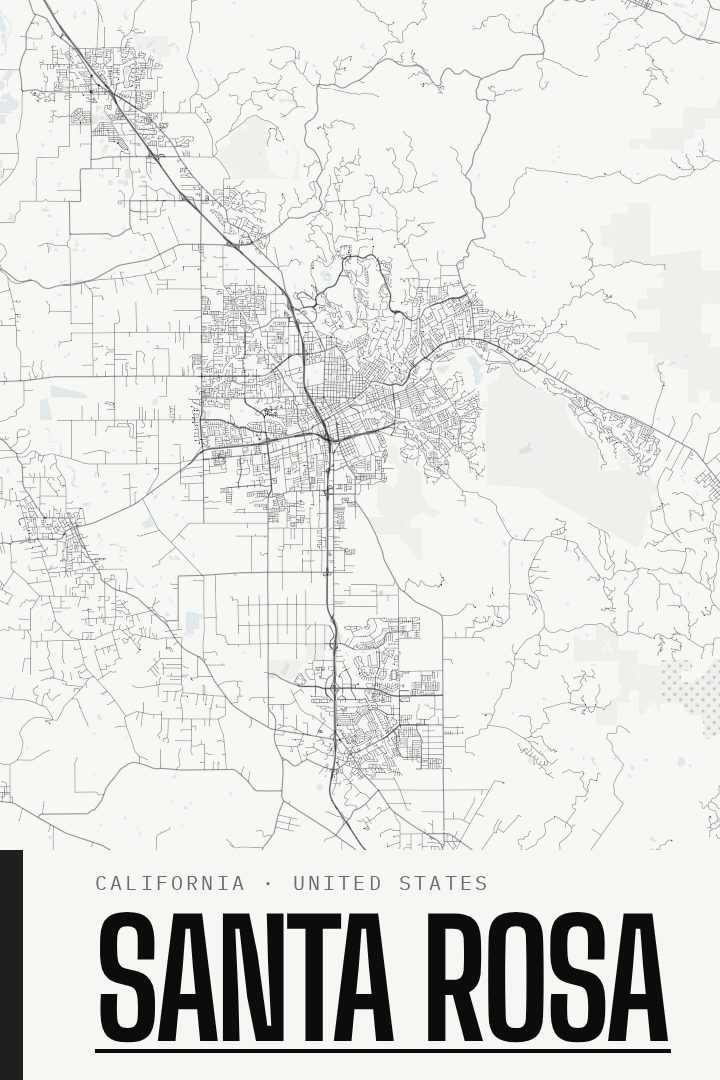Santa Rosa map poster, Blackline style