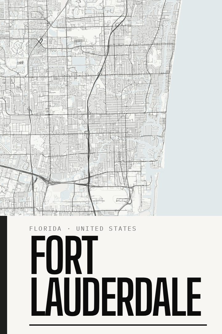 Fort Lauderdale map poster, Blackline style
