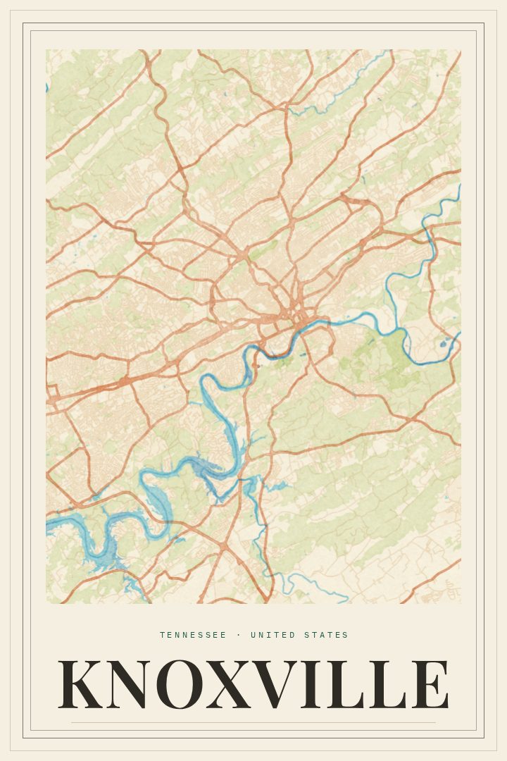 Knoxville map poster, Painted Survey style