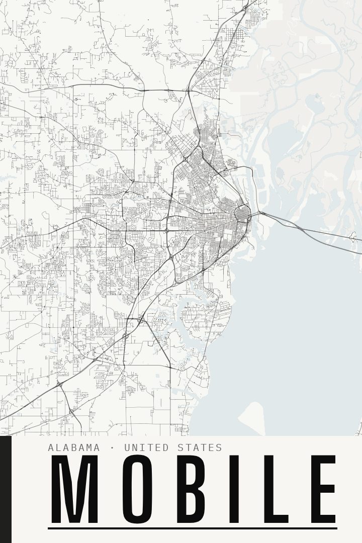 Mobile map poster, Blackline style