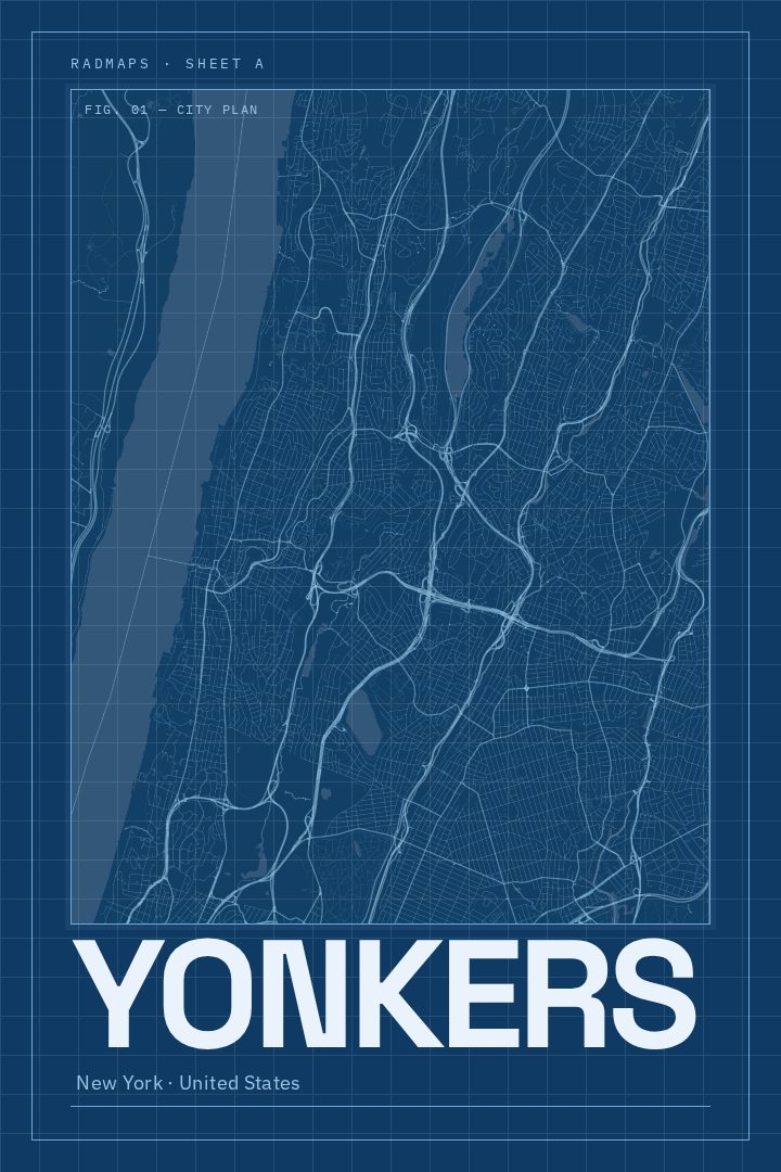Yonkers map poster, Blueprint style