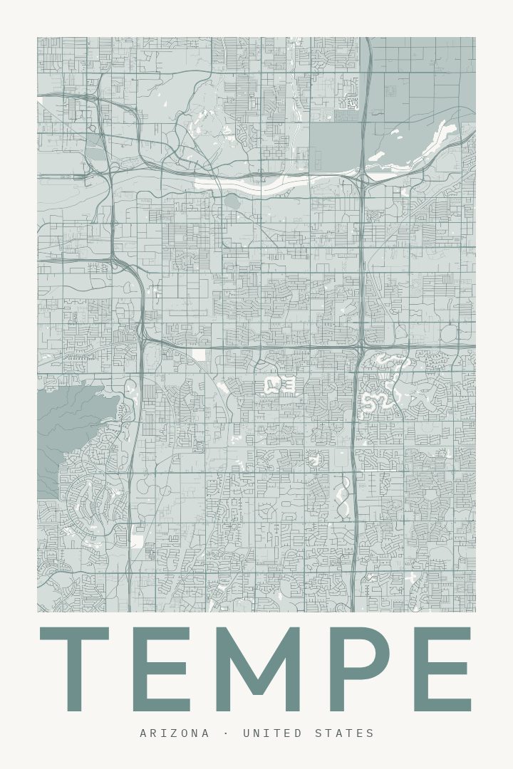 Tempe city map poster for Arizona