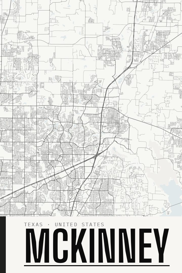 McKinney map poster, Blackline style