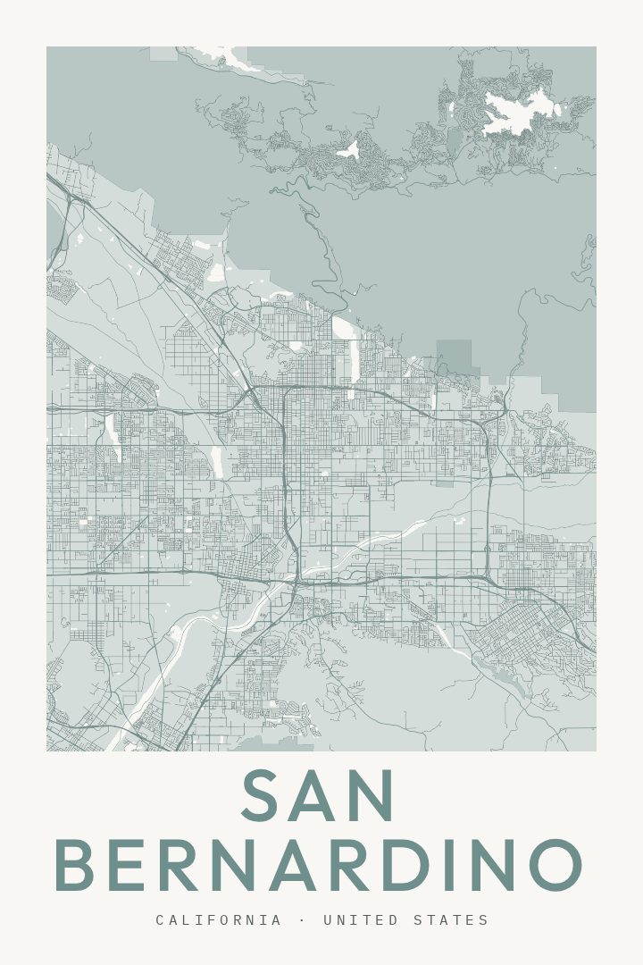 San Bernardino city map poster for California