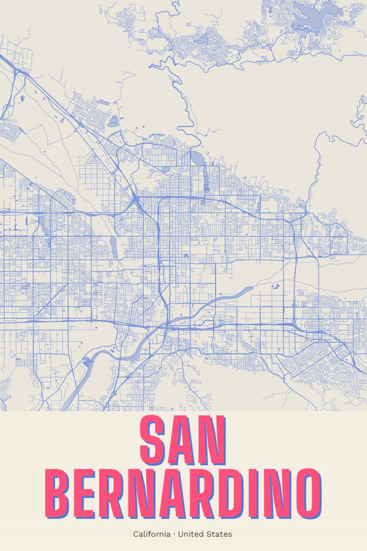 San Bernardino map poster, Overprint style