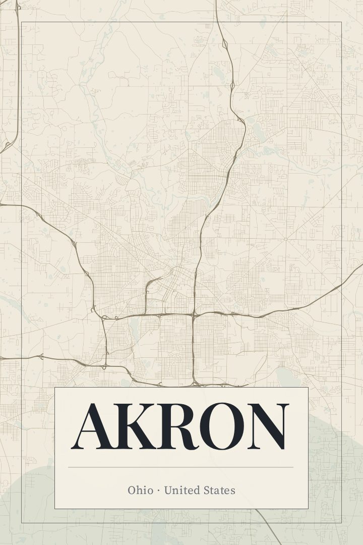 Akron map poster, Cartouche style