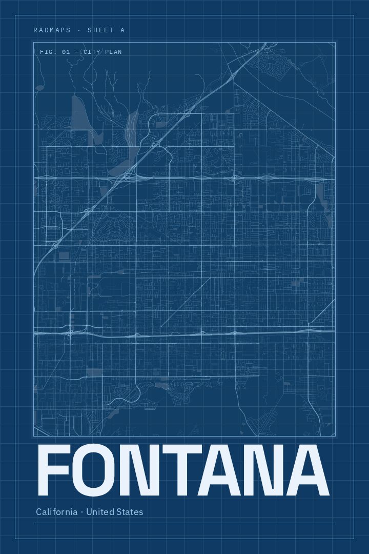 Fontana map poster, Blueprint style