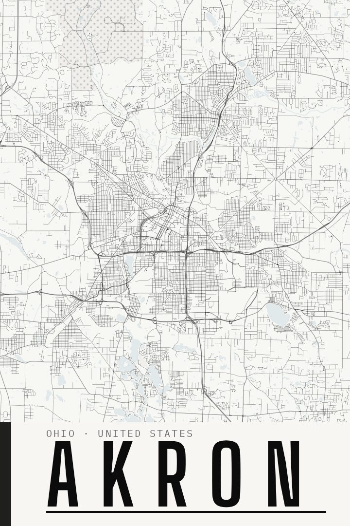 Akron map poster, Blackline style