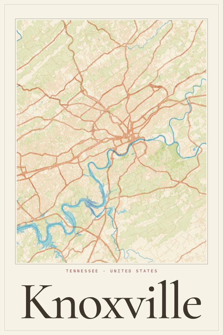Knoxville map poster, Watercolor style