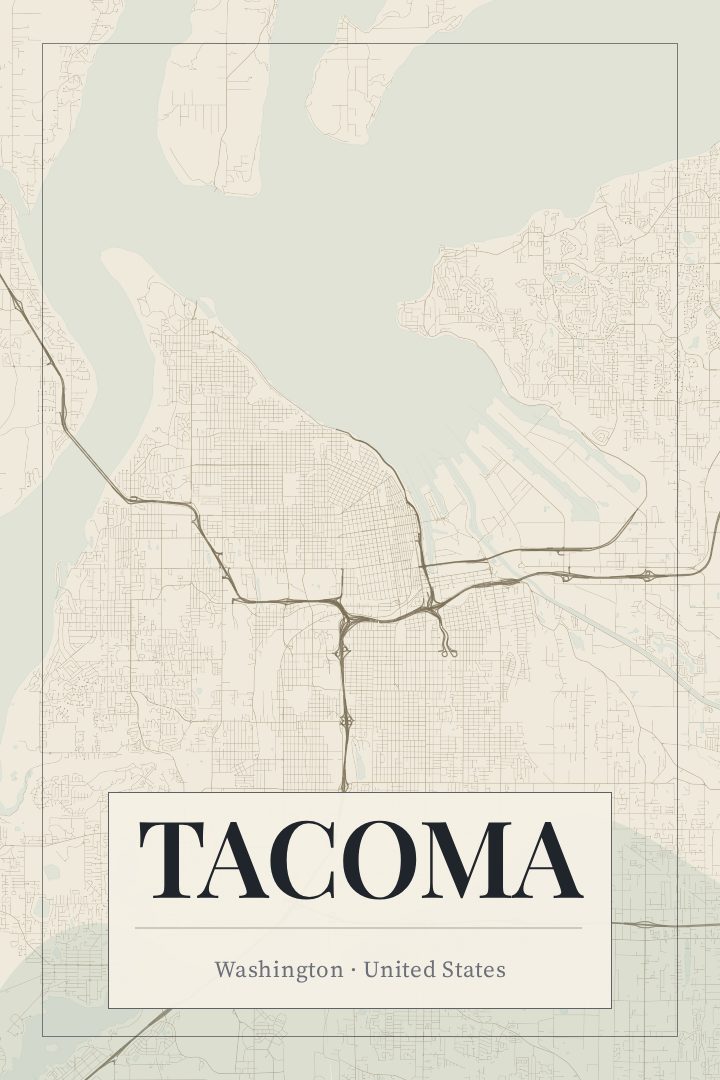 Tacoma map poster, Cartouche style