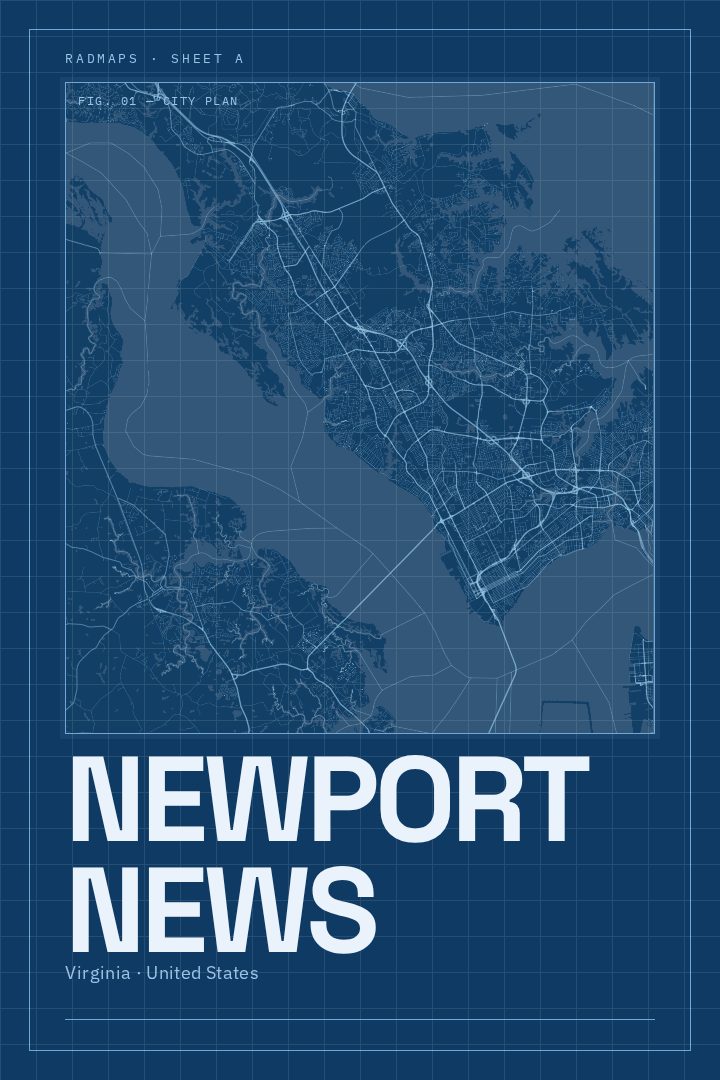 Newport News map poster, Blueprint style