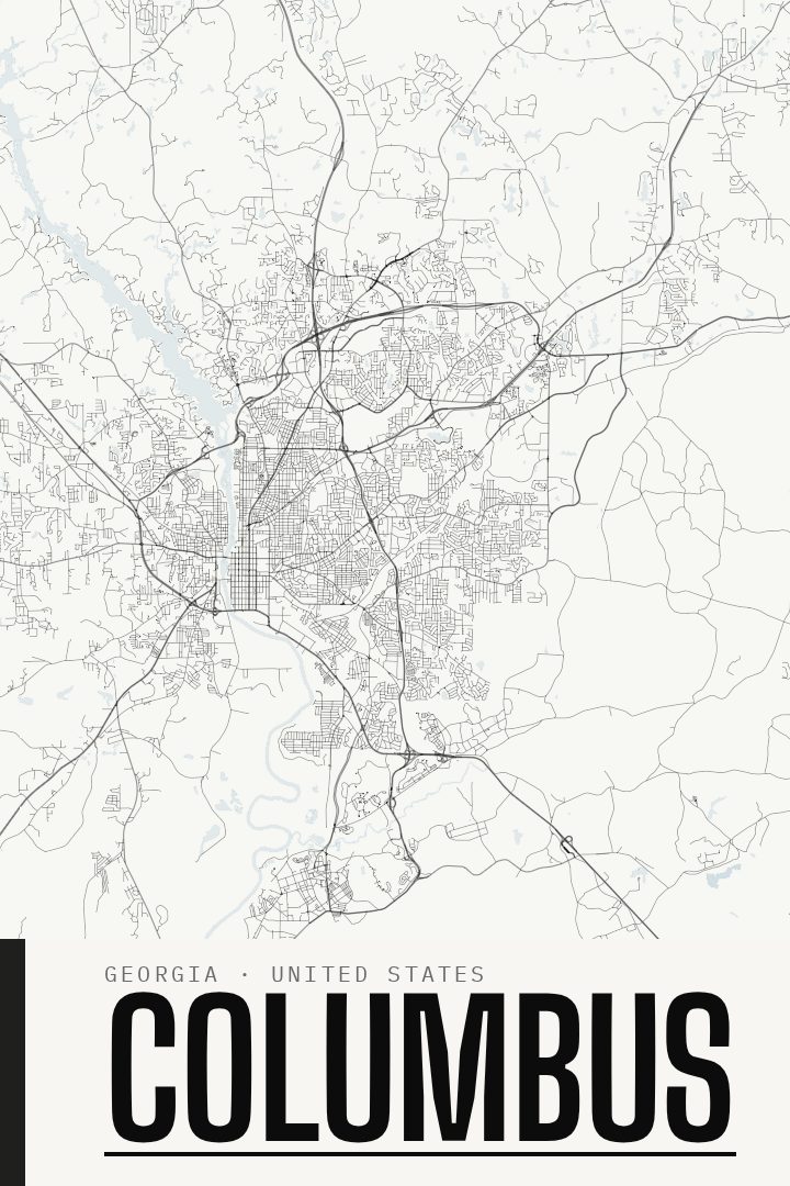 Columbus map poster, Blackline style