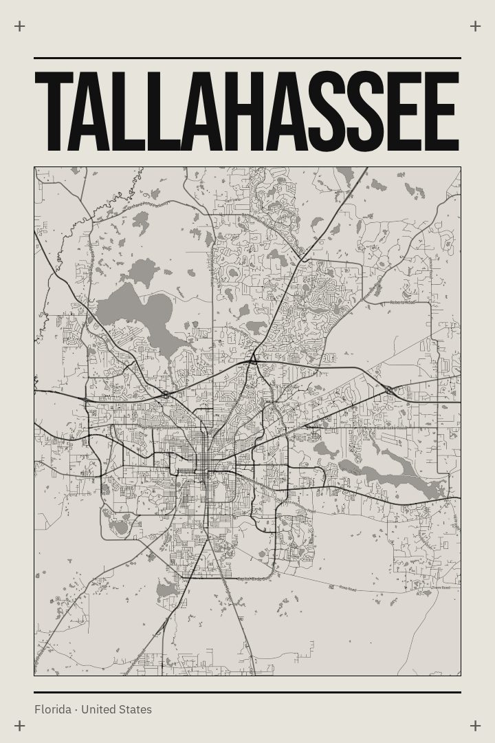 Tallahassee map poster, Brutalist style