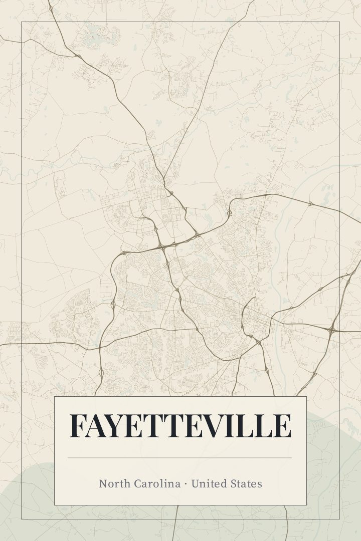 Fayetteville map poster, Cartouche style