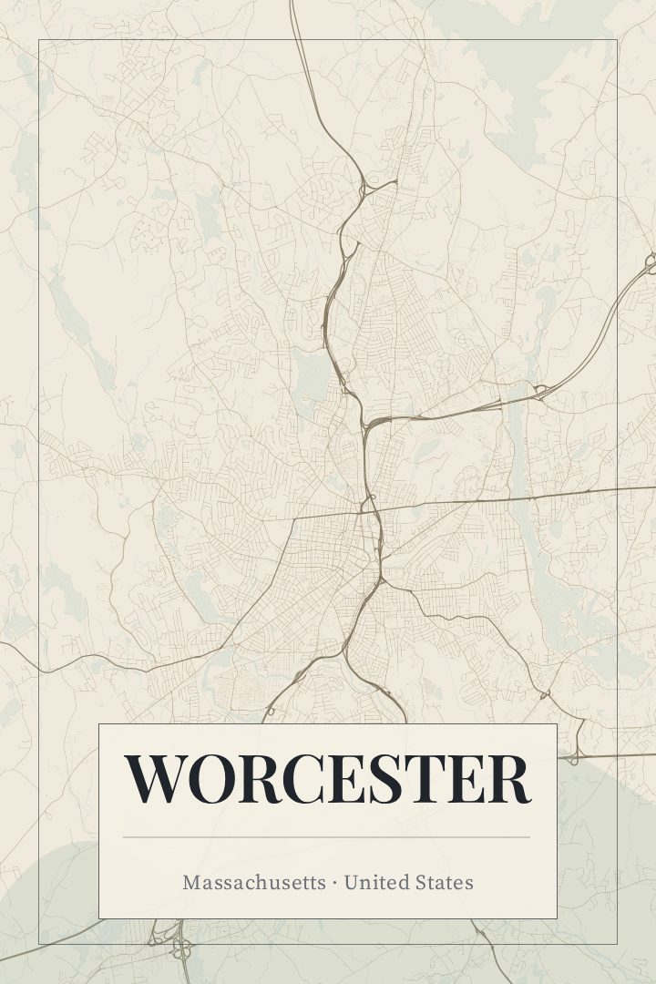 Worcester map poster, Cartouche style