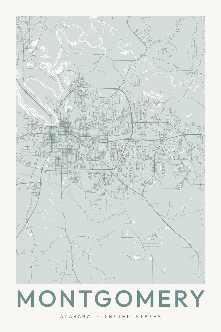 Montgomery city map poster for Alabama